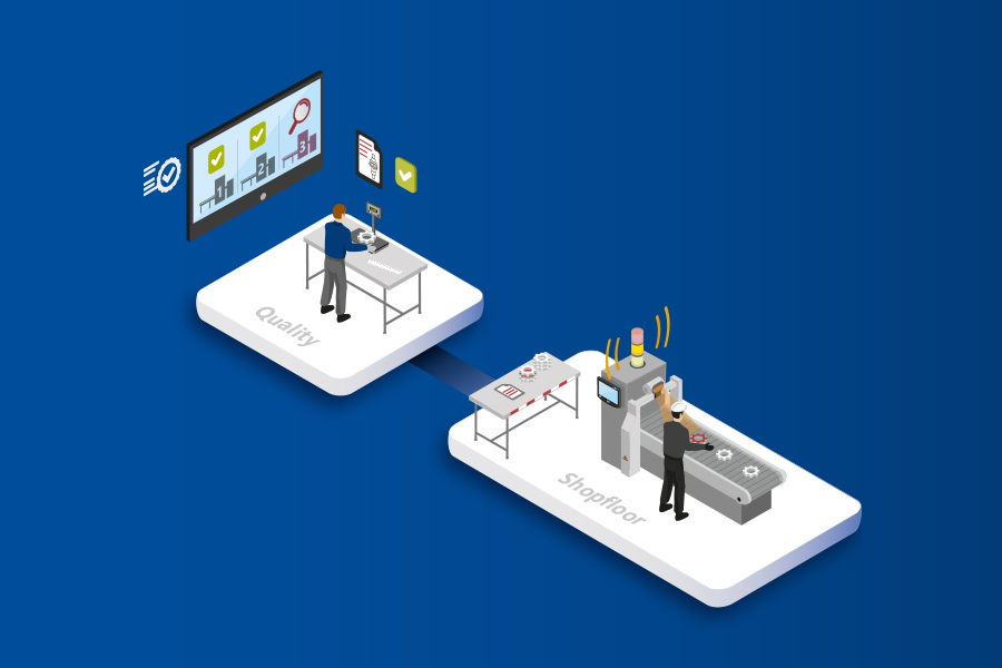 Infografik zum Zusammenspiel von Shopfloor und Qualitätssicherung mit einem MES